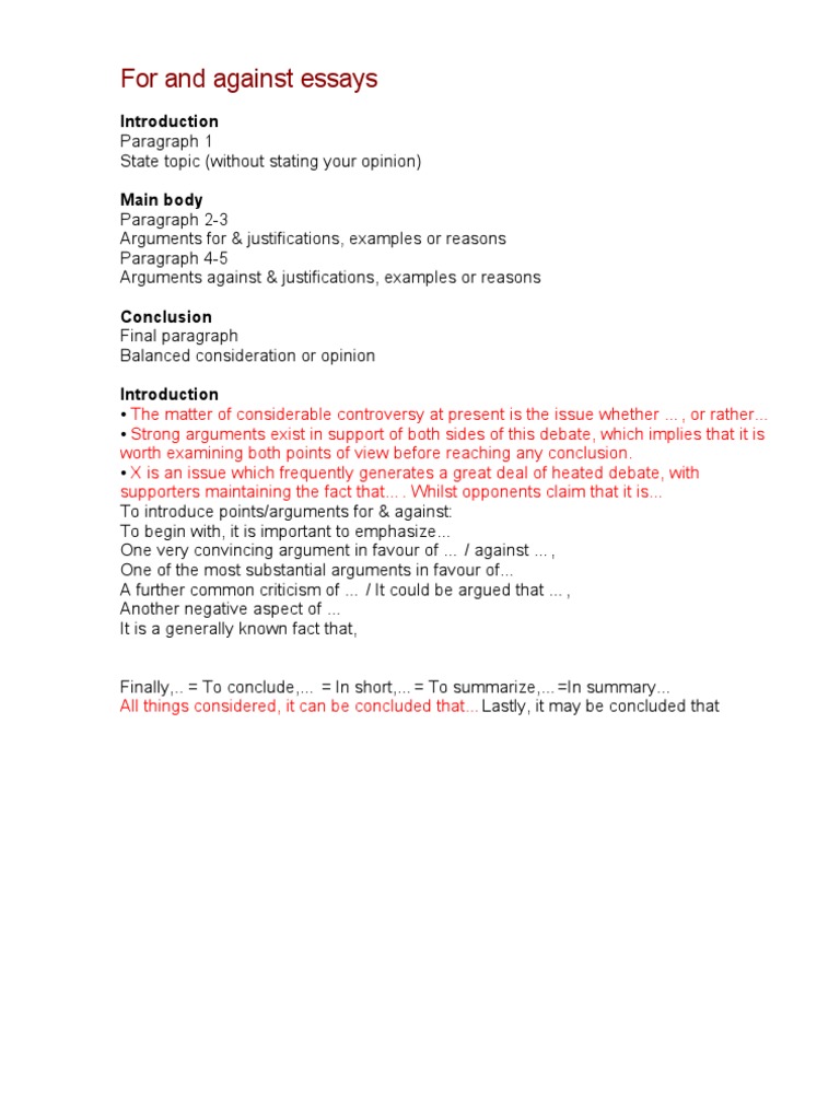 For and Against Essay Structure Guide | PDF | Advice (Opinion) | Argument