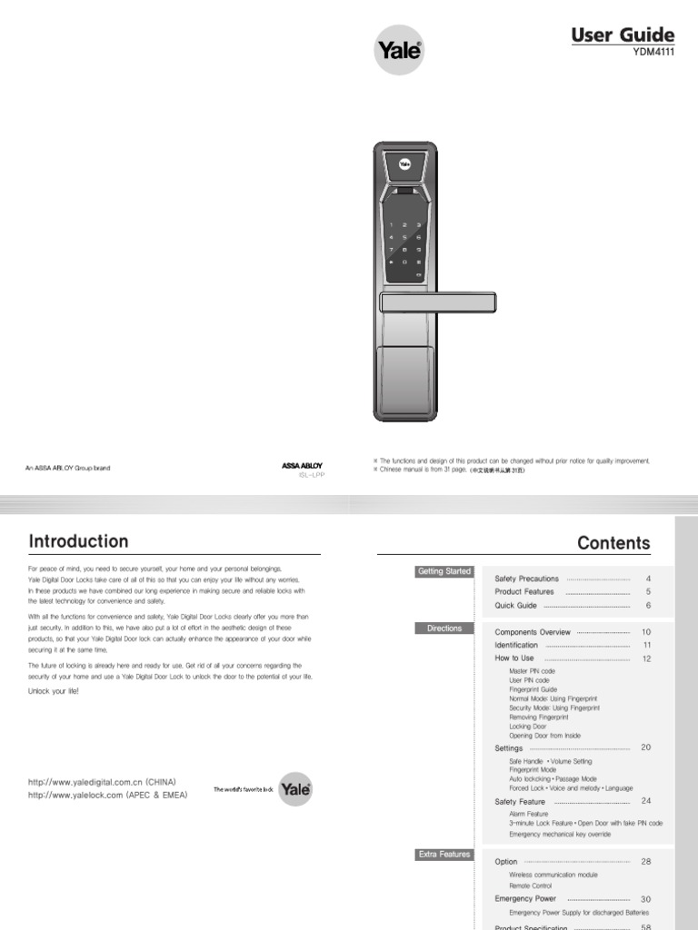 Yale YDM4111 Manual Lock (Security Device) Fingerprint