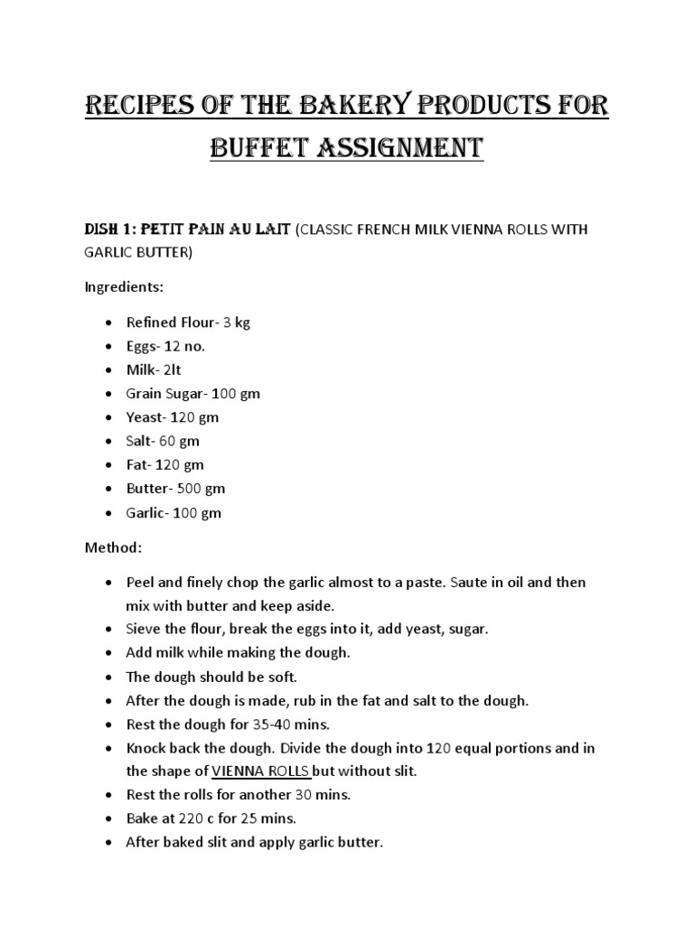 Recipes of The Bakery Products For Buffet Assignment | Download Free ...