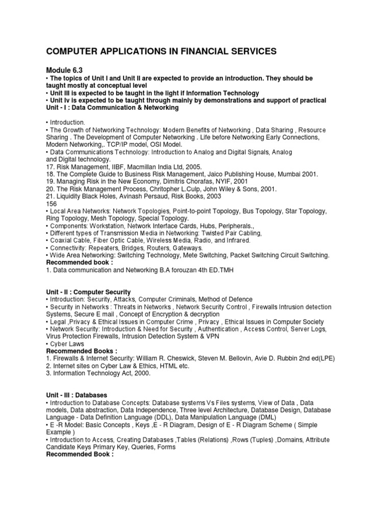Computer Applications in Financial Services | PDF | Network Topology ...