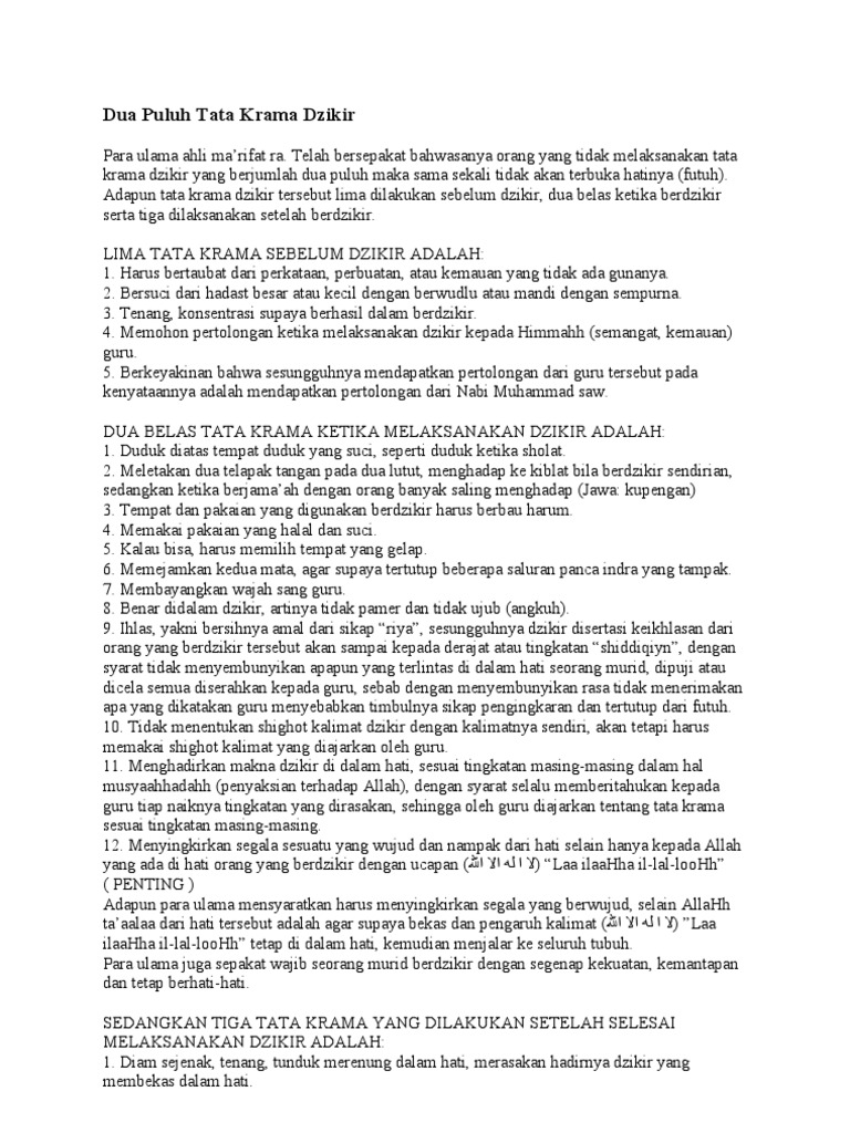 Dua Puluh Tata Krama Dzikir Pdf