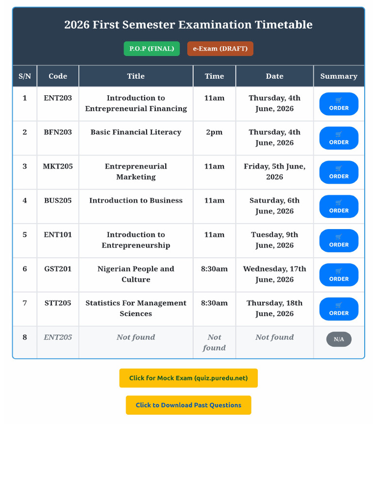 2026 First Semester Examination Timetable | PDF