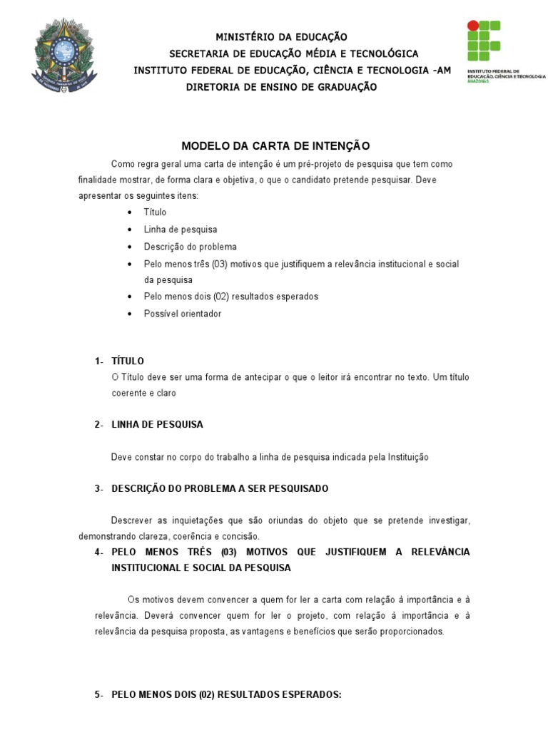 modelo de carta de intencao