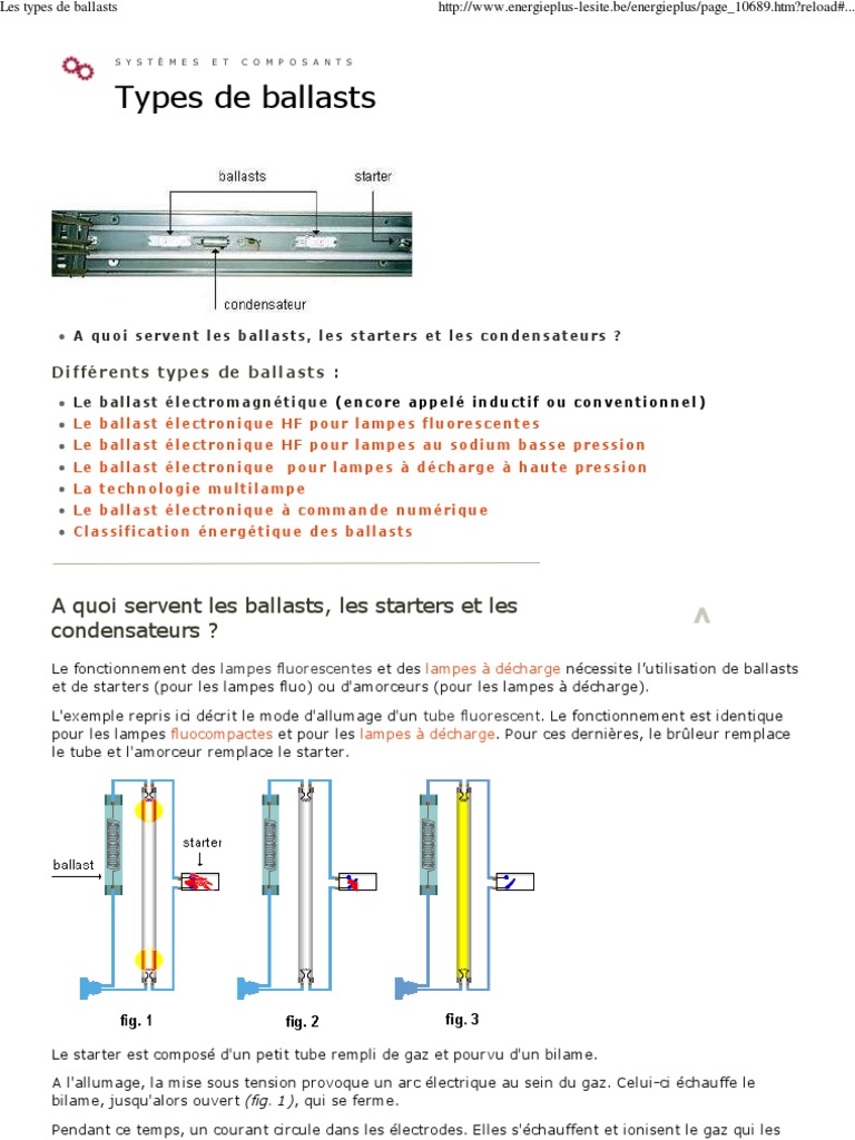 Les Types de Ballasts Puissance (physique) Électricité