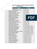 Estudiantes Clasificados A La Final de La Primera Olimpiada Regional de Matemática