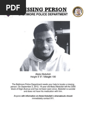Missing Person Baltimore City Police Department: Abdul Abdullah