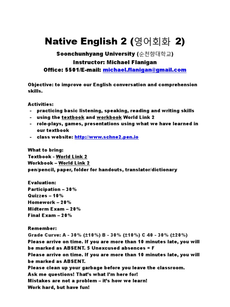 Native English 2 Syllabus 2012 | PDF