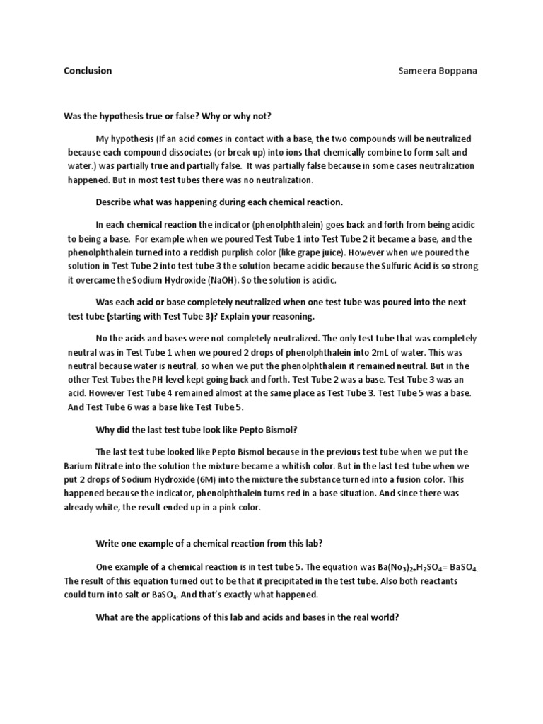 Acid And Base Neutralization Lab Acid Sodium Hydroxide