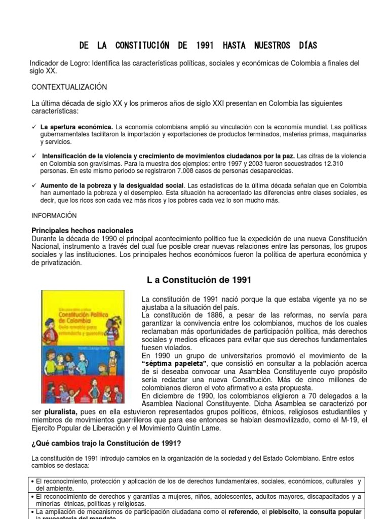 Cambios de la Constitución de 1991 en Colombia | PDF | Colombia ...