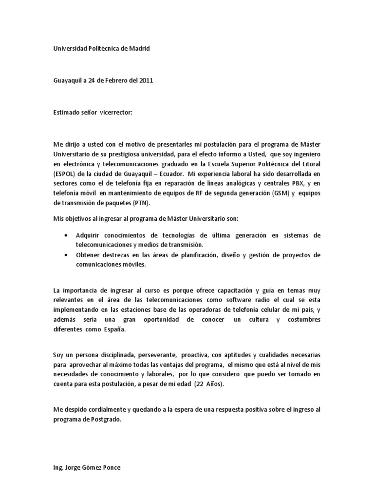 Carta de Motivación PDF