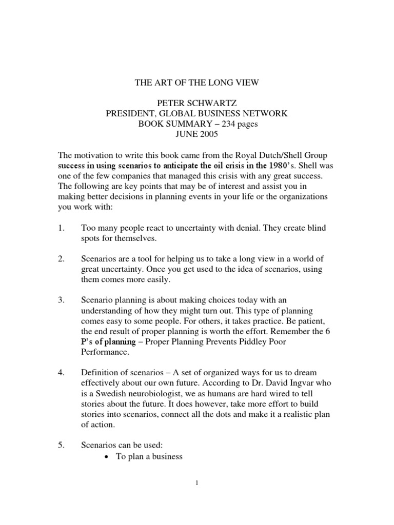 The art of the long view pdf scenario planning strategic management