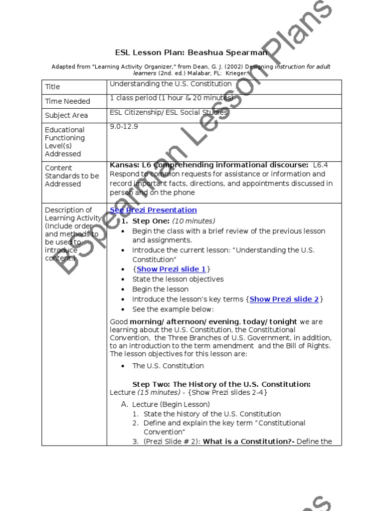 ESL Lesson Plan Learning Disability Lesson Plan Free 30day Trial