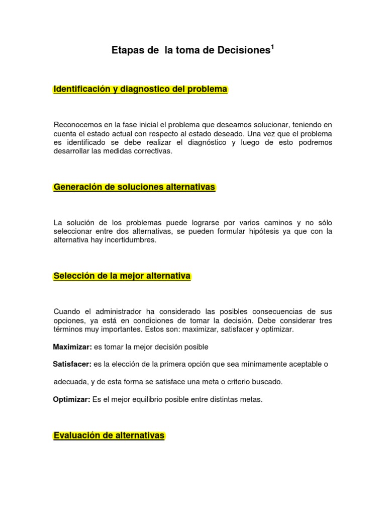 Etapas en la Toma de Decisiones | PDF | Toma de decisiones | Science