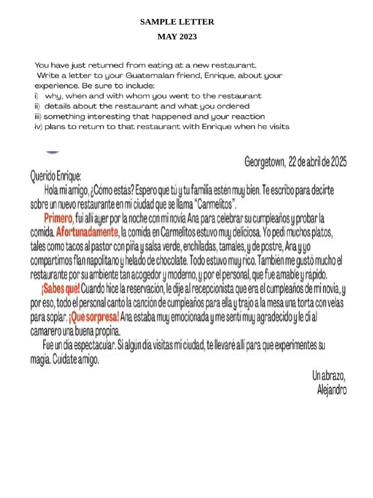 Sample Letters Csec Spanish | PDF