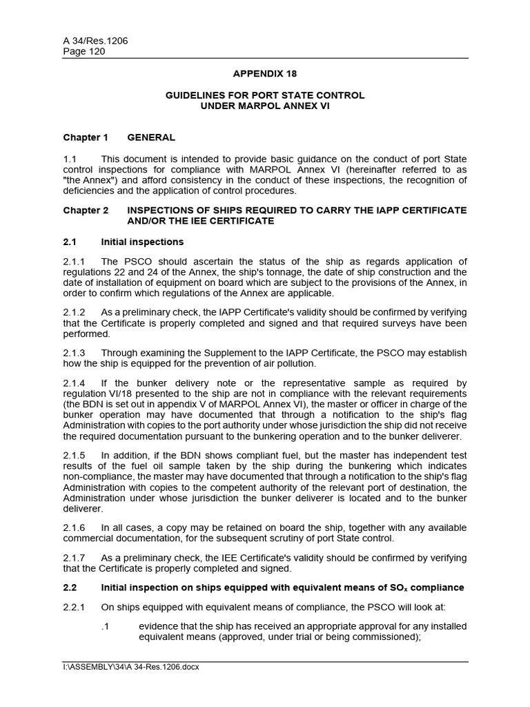 Appendix 18 - Guidelines For Port State Control Under Marpol Annex Vi | PDF