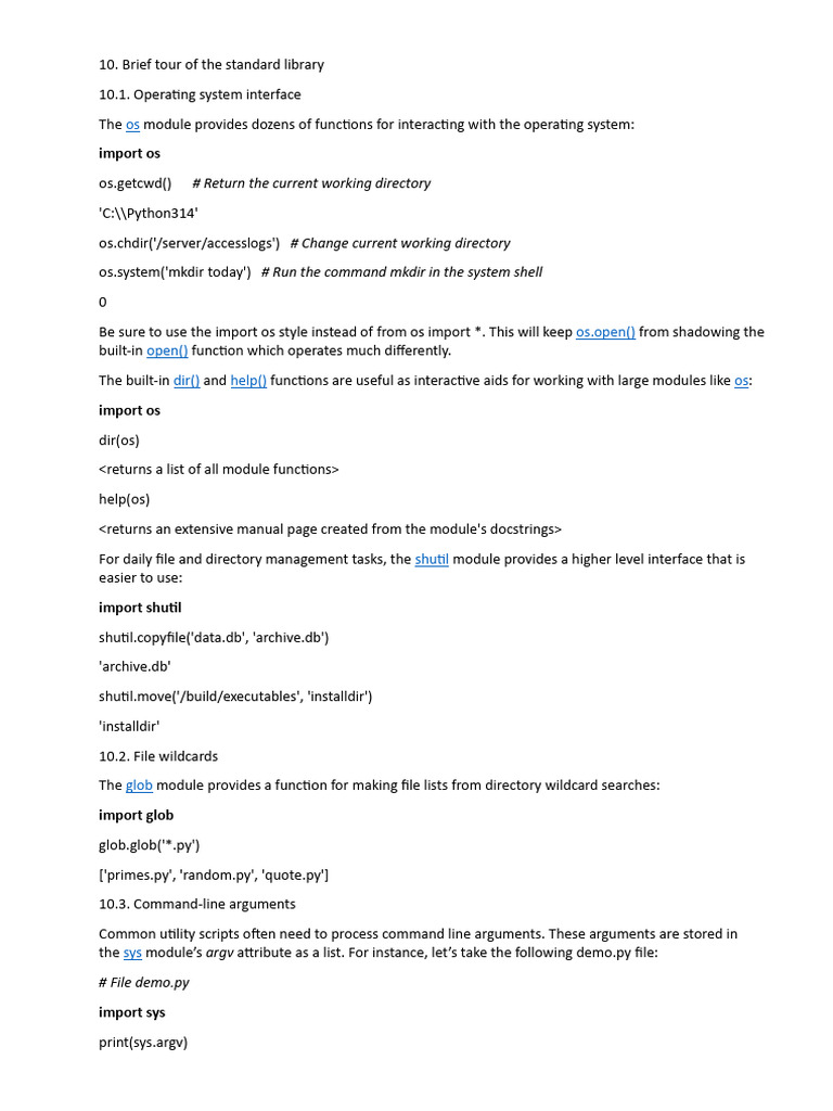 Brief Tour of The Standard Library | PDF | Xml | Command Line Interface