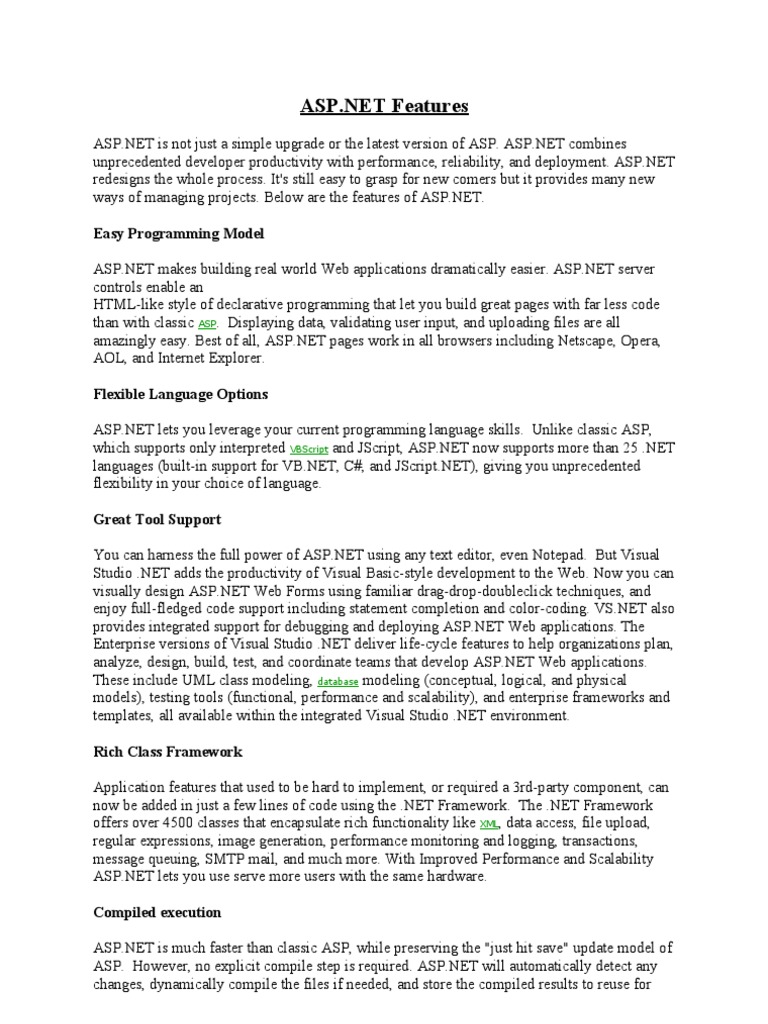 Key Features of ASP.NET Explained | PDF | Active Server Pages ...