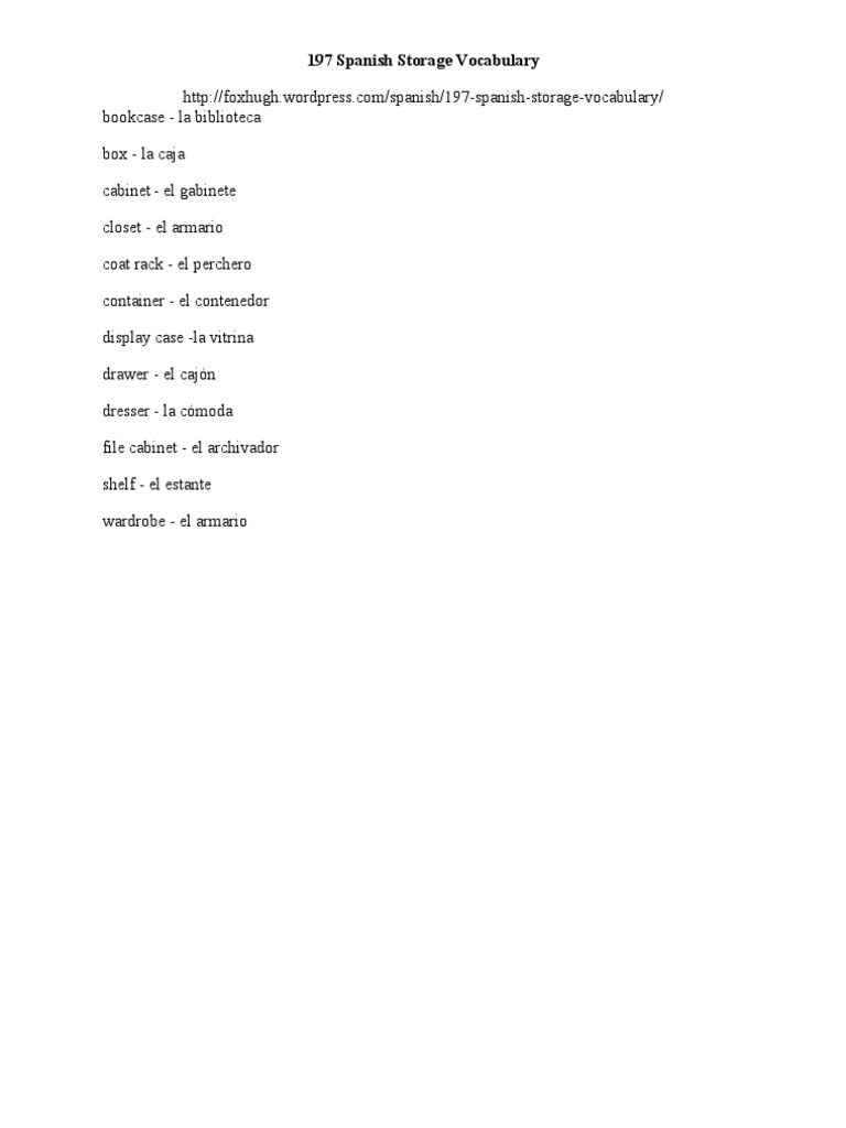 Vocabulario de Almacenamiento en Español | PDF
