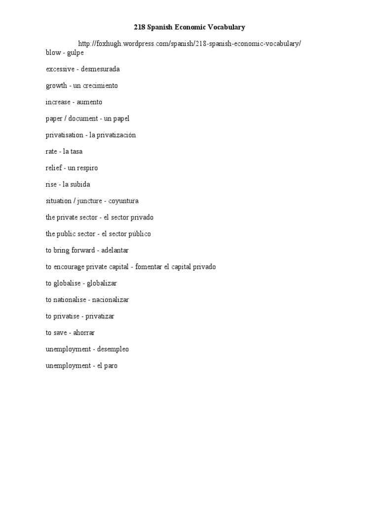 218 Spanish Economic Vocabulary | PDF