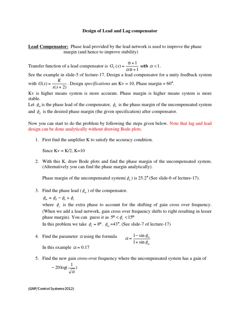 Design of Lead and Lag Compensator | PDF | Systems Theory ...