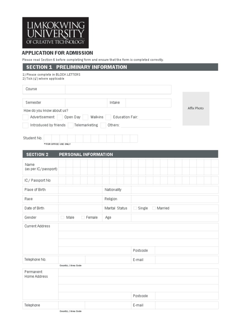 Limkokwing University Admission Form | PDF | Cheque | Fee