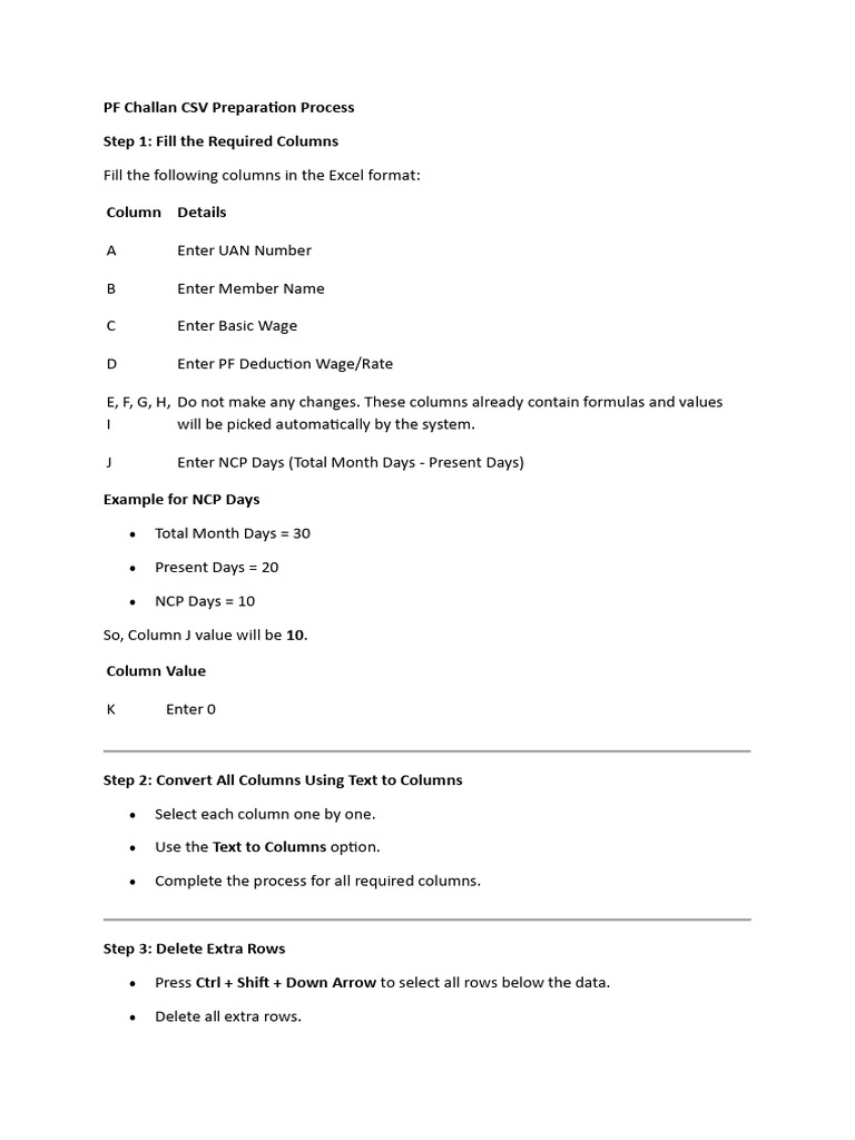PF Challan CSV Preparation Process | PDF