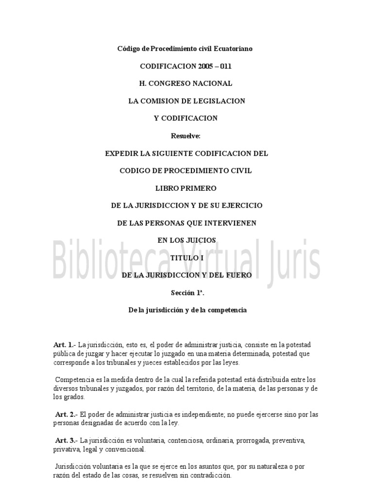 Código de Procedimiento Civil Ecuatoriano | PDF | Jurisdicción ...