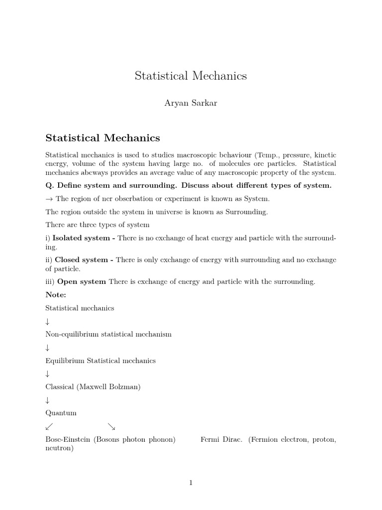 Statistical Mechanics Notes | PDF | Statistical Mechanics | Entropy