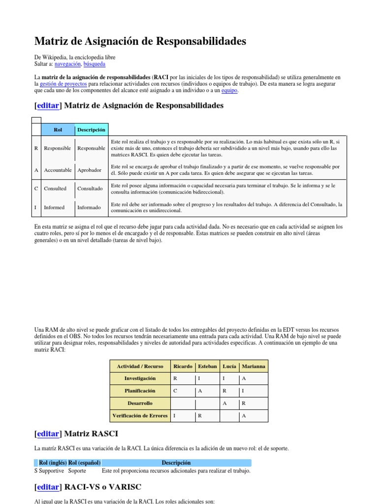 Matriz RACI: Asignación de Roles y Responsabilidades | PDF ...