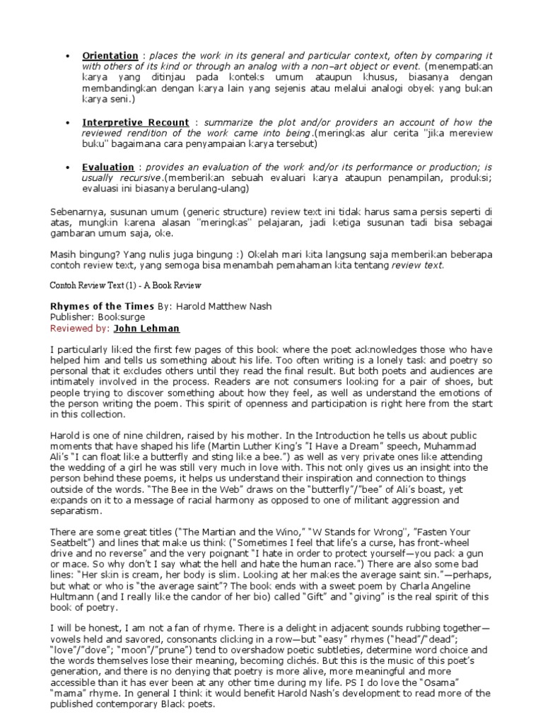 Contoh Review Text Beserta Generic Structure - Barisan Contoh