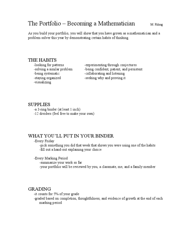 Habits of A Mathematician - Portfolio Description | PDF | Teaching ...