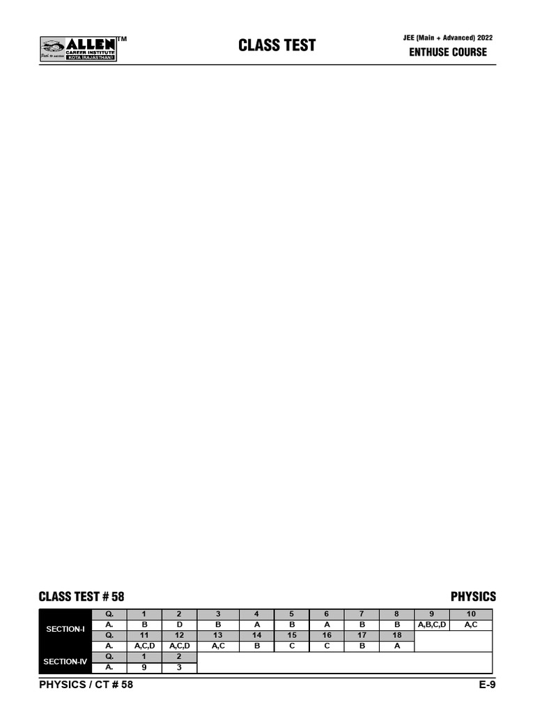 Phy HW CT 58 Key | PDF