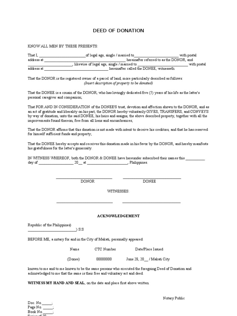 Deed of Donation Forms