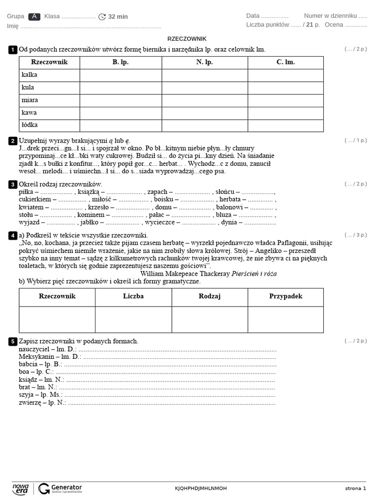 RZECZOWNIK Test – Ekowydruk | PDF