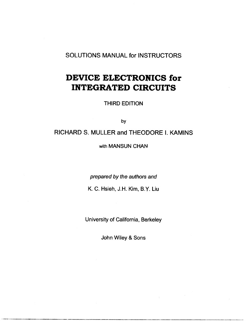 82812959 Device Electronics for Integrated Circuits 3Ed Muller Kamins Solutions  Manual