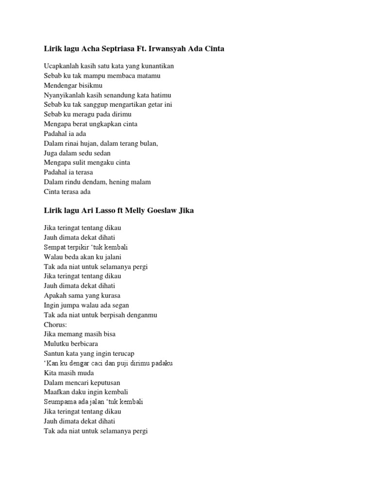 Lirik Lagu Acha Septriasa Ft Pdf