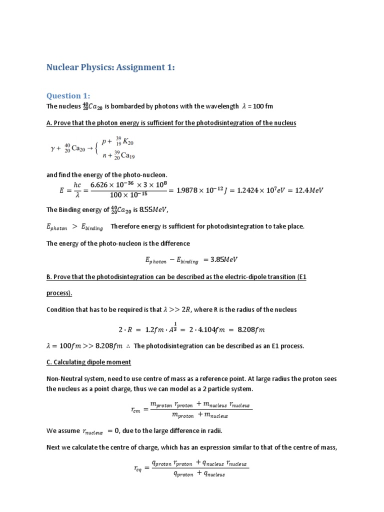 Nuclear Physics Assignment Overview | PDF | Atomic Nucleus | Nuclear ...