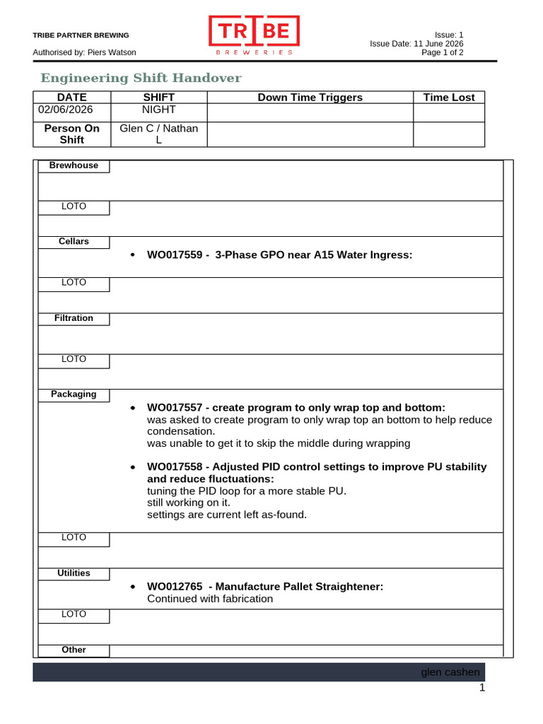 20260602 Engineering Shift Report | PDF
