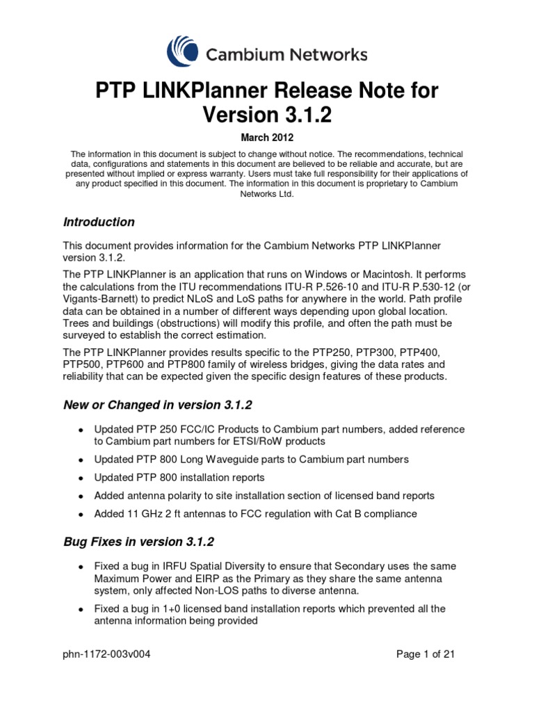 PTP Linkplanner Release Note For: March 2012 | PDF | Hyperlink ...