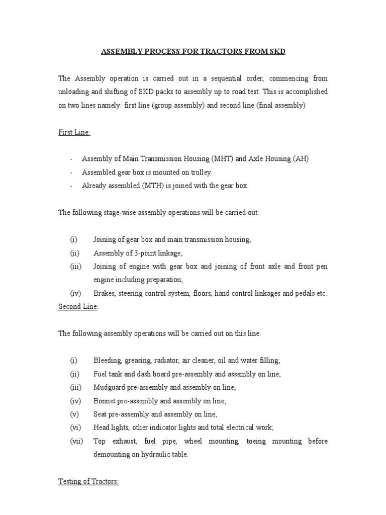 Tractor SKD Assembly Process Overview | PDF | Tractor | Plough