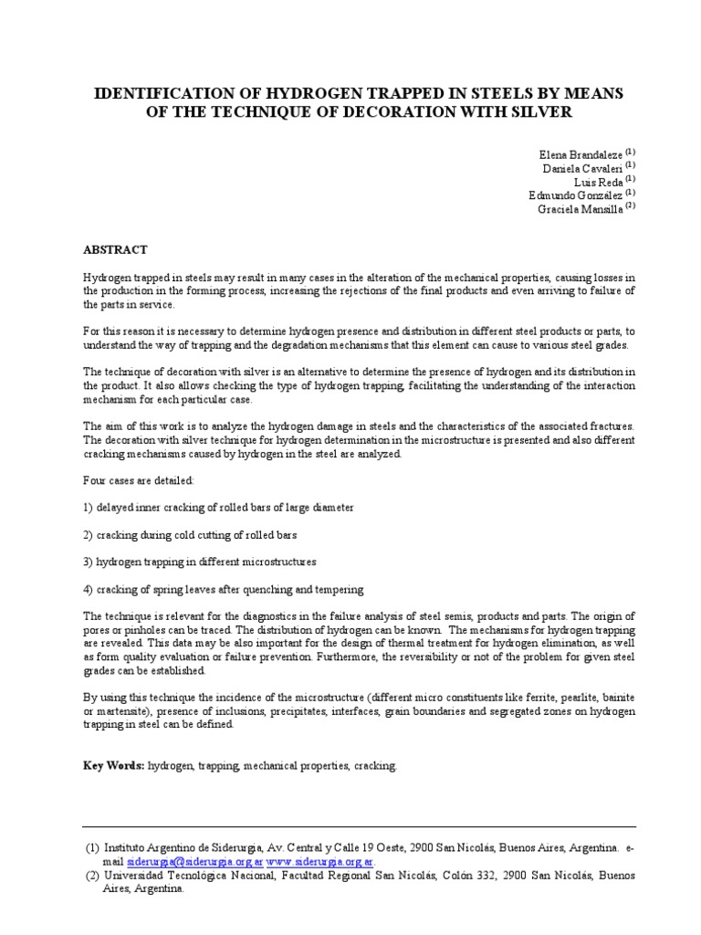 Hydrogen Trapping in Steels Analysis | PDF | Art | Technology & Engineering