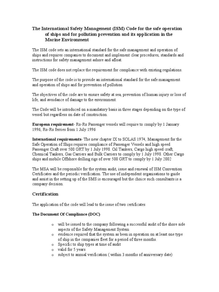 ISM Code: Safety Management Overview | PDF | Audit | Verification And ...