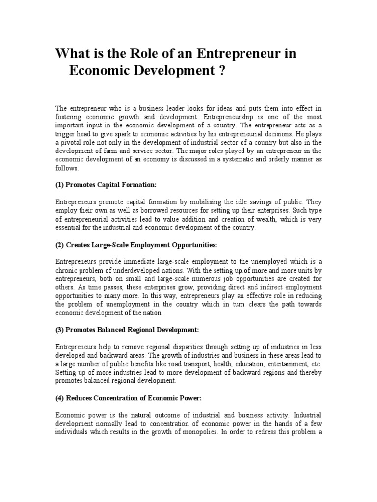 Role of Entrepreneurs in Economic Growth | PDF | Economic Development ...