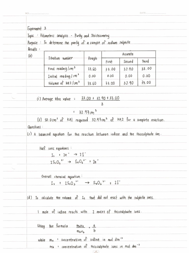 chemistry coursework stpm experiment 2