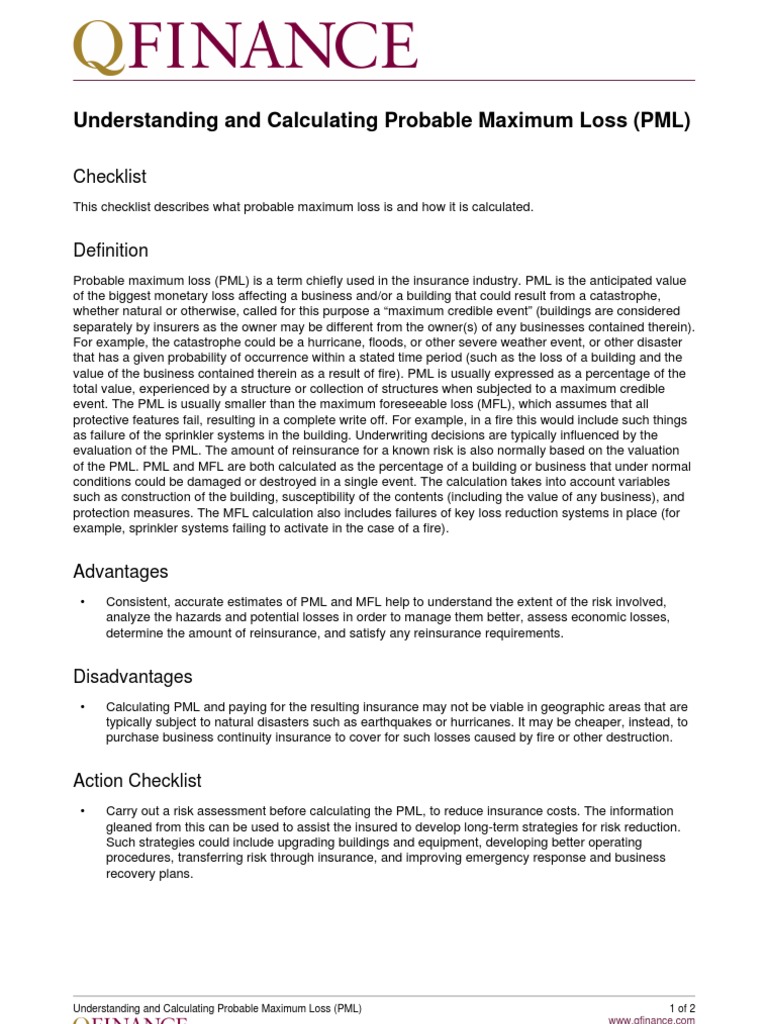 Understanding and Calculating Probable Maximum Loss PML PDF