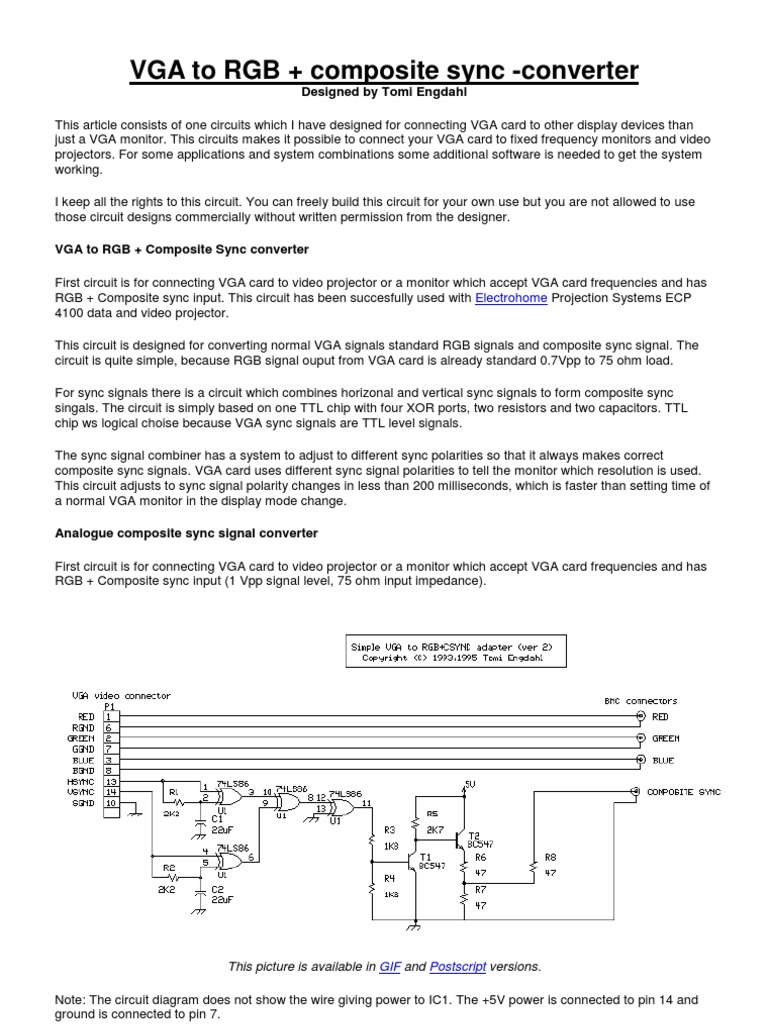 VGA to RGB + Composite Sync Converter | PDF | Computer Monitor ...