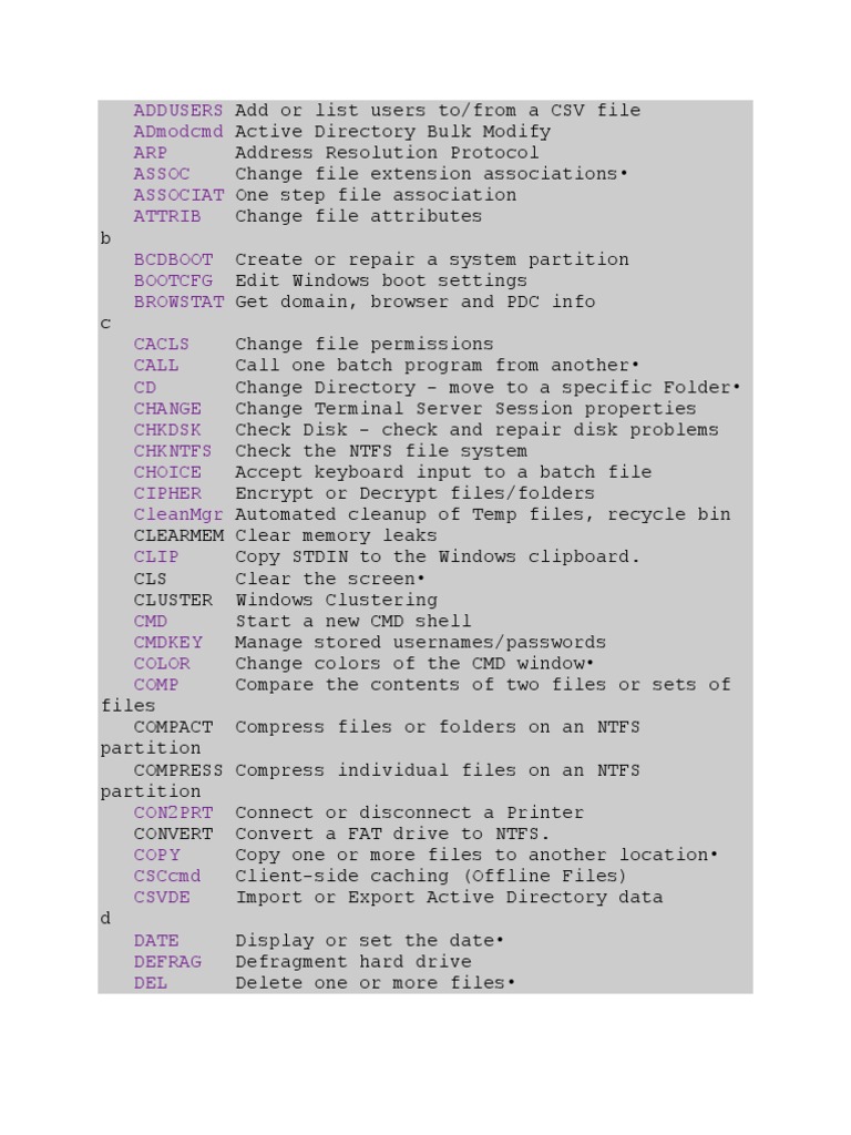 LIST of CMD Commands | PDF | Computer File | Windows Registry