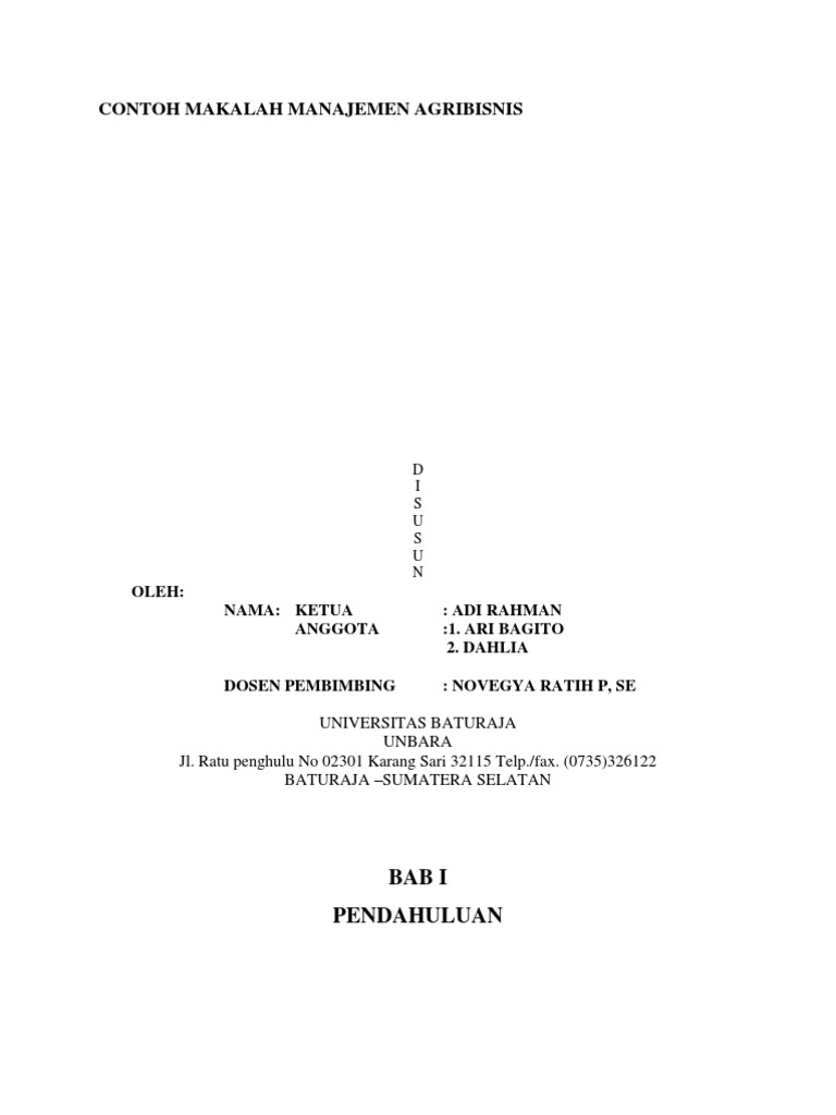 Contoh Makalah Manajemen Agribisnis