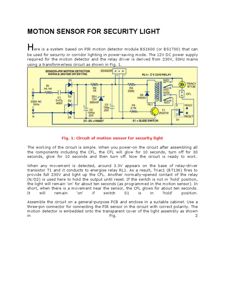 Motion Sensor Circuit for Security Light | PDF
