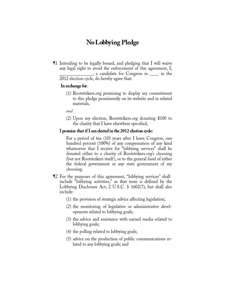 Rootstrikers' No Lobbying Pledge | PDF | United States Congress ...